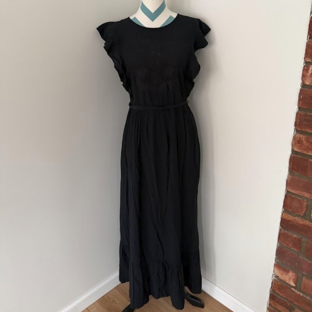 Who What Wear Black Ruffle-Sleeve Maxi Dress